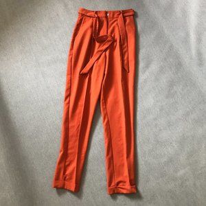 ASOS Design Burnt Orange Peg Trouser Pants with Obi Tie Belt High Waisted (Tall)